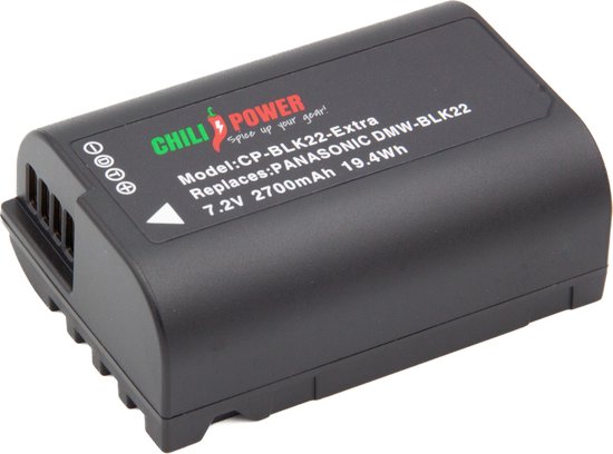 Panasonic accu DMW-BLK22 2700mAh Li-ion batterij extra capaciteit voor DC-G9 II GH5 II GH6 S5