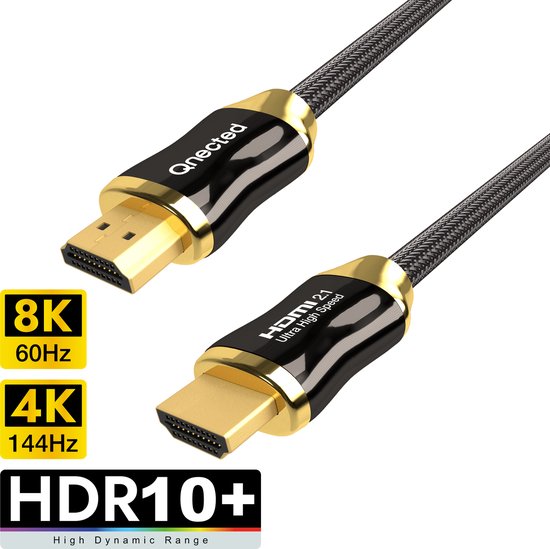 Qnected HDMI 2.1 kabel 0,5 meter - 4K 120Hz & 144Hz - PS5 & Xbox Series X - 48Gbps - Ultra High Speed - Charcoal Black