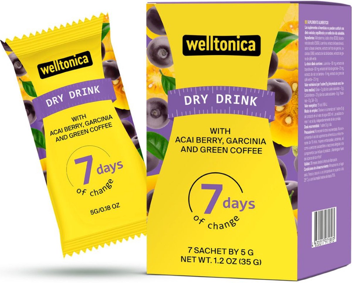 Goedkoopste Welltonica - afslanken - afvallen - snel afvallen - vetverbrander - sachets - 7 dagen kuur - Garncinia - Acai Berries - Burdock Root - L-Carnitine
