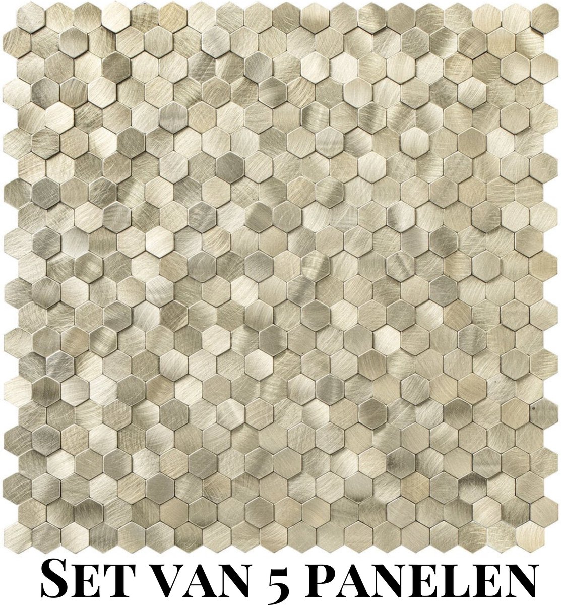 Wallways Wandpanelen - Plaktegels - Set van 5 Tegels - Tegelsticker - Zelfklevende Tegels - 4MM dik - Aluminium toplaag - Waterdicht - Krasbestendig - Hittebestendig - 3M Kleeflaag - Hexagon Mini Goud