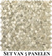 Wallways Wandpanelen - Plaktegels - Set van 5 Tegels - Tegelsticker - Zelfklevende Tegels - 4MM dik - Aluminium toplaag - Waterdicht - Krasbestendig - Hittebestendig - 3M Kleeflaag - Hexagon Mini Goud