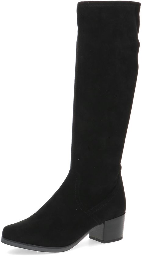 Botte noire hauteur genou avec tige élastique et talon bloc.