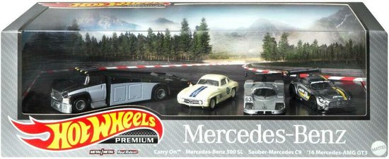 Foto: Hotwheels mercedes benz premium set 8 carry on met 3 mercedes wagens