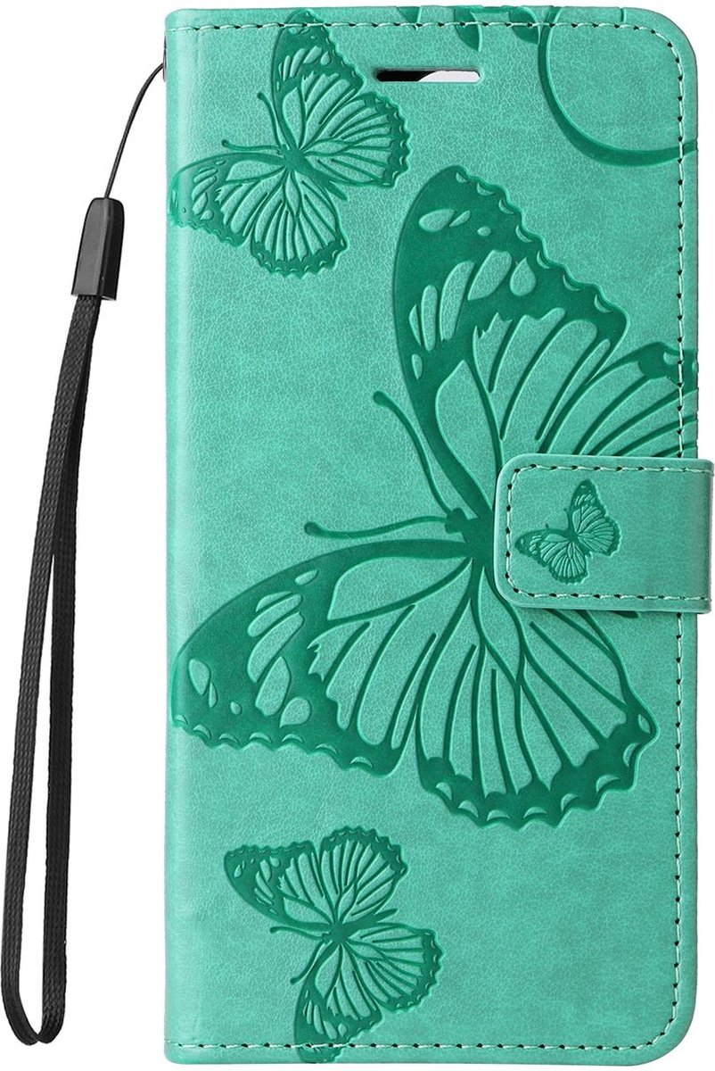 Mobigear Telefoonhoesje geschikt voor Apple iPhone 16 Pro Hoesje | Mobigear Butterfly Bookcase Portemonnee | Pasjeshouder voor 2 Pasjes | Telefoonhoesje voor Pinpas / OV Kaart / Rijbewijs - Groen
