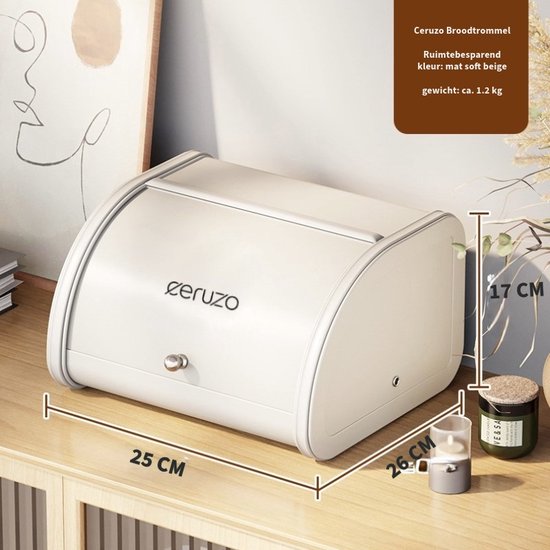 Ceruzo Boîte à Pain Couvercle Coulissant - Design Rétro - Opbergbox Cuisine- Beige Doux Mat - 25 x 26 x H17 cm