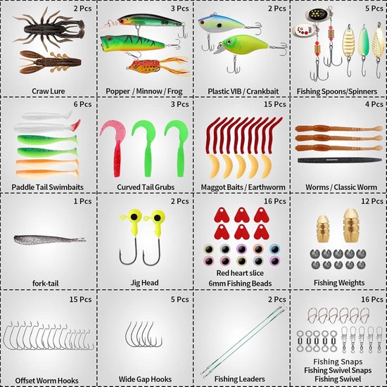 Vissen Lokt Set Met Tackle Box Voor Snoek Bass Forel Makreel Kabeljauw Zee - Vissenaccessoires Kit - Zachte Plastic Lokken Wormen Spinnerbaits - Crankbaits Jigs Hoofd Haken Visgerei - TRUSCEND — afbeelding 2