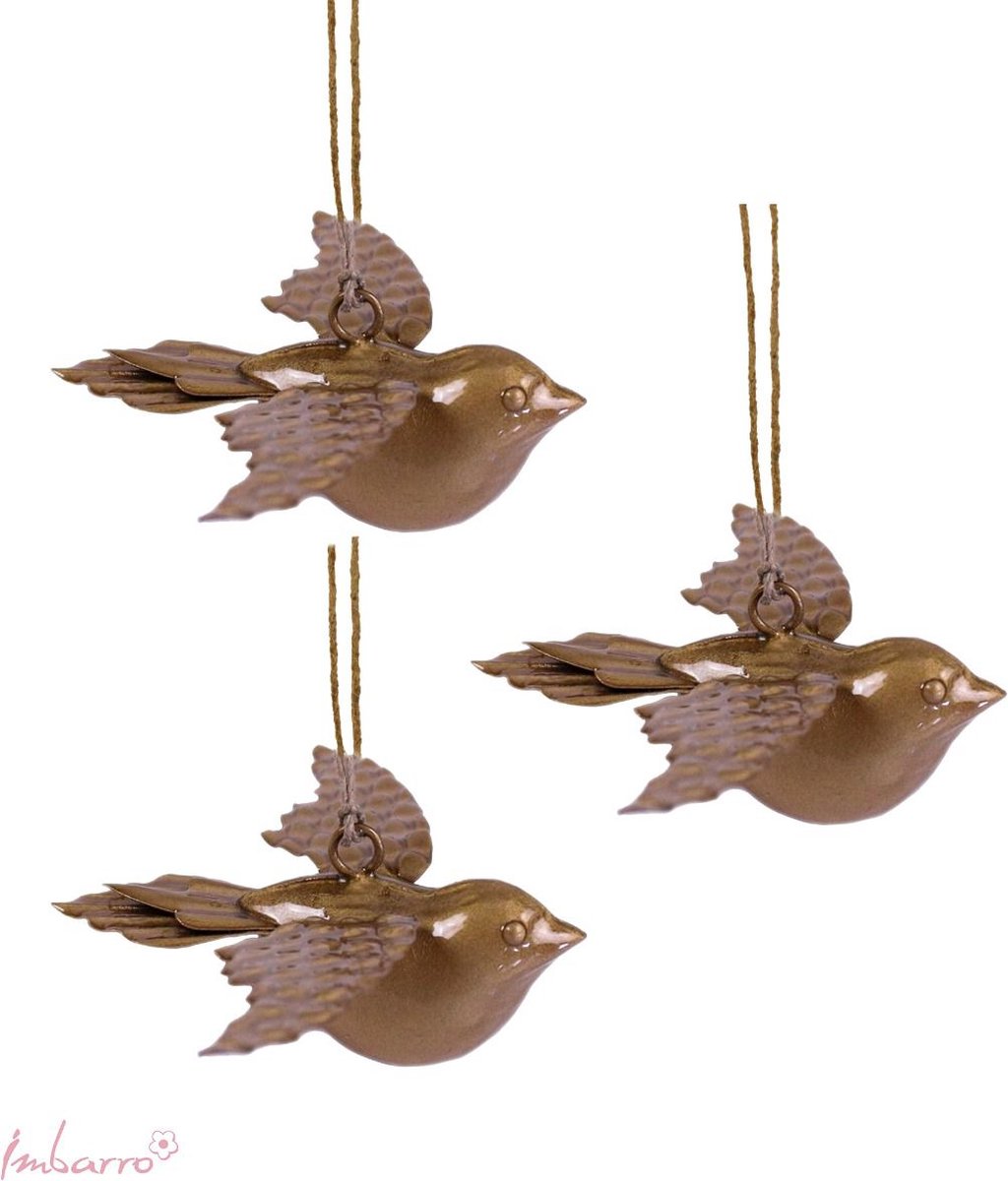 Imbarro - Decoratieve hanger 'Bird Binkie' (Set van 3, Goud)