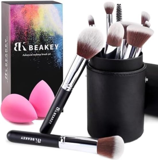 Foto: Make upborstels foundation borstels blending face powder blush oogschaduwborstels cadeau voor dames en meisjes borstelsets met twee sponzen 10 2 stuks met zwarte borsteldoos 