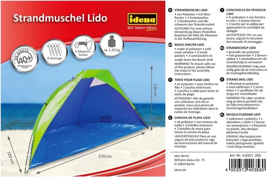 Strandschelptent Lido met UV-bescherming 40+ - Licht en compact - Ideaal voor strand zwembad tuin en vakantie - Groen van High Peak — afbeelding 5