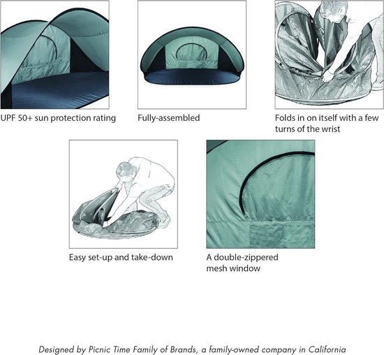 Manta draagbare strandtent - pop-up tent - strandzon onderdak pop-up - Oniva - a Picnic Time brand van Manta — afbeelding 2