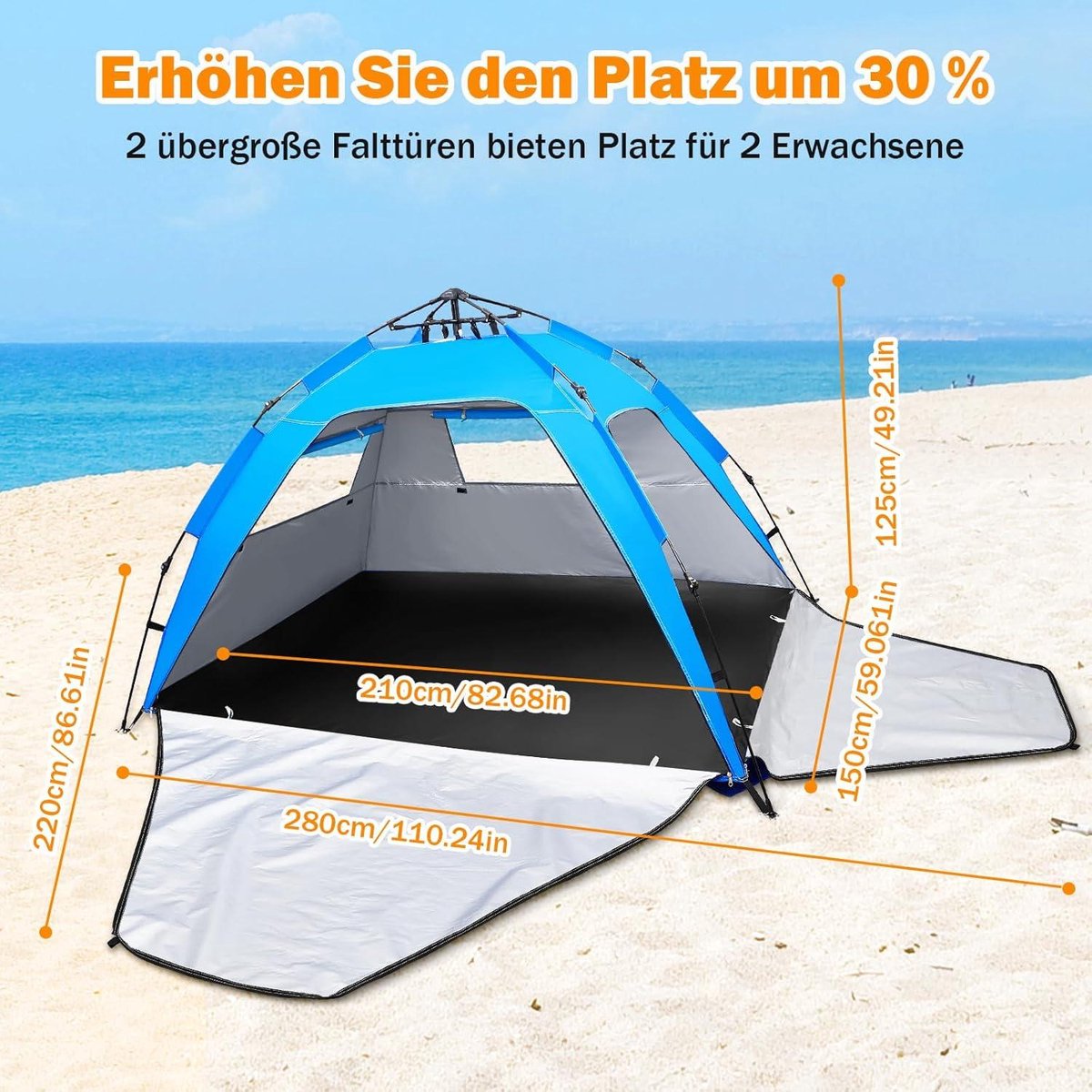 Tente De Plage TRESKO Anti-UV 50+ - Pop-Up, Portable, Imperméable
