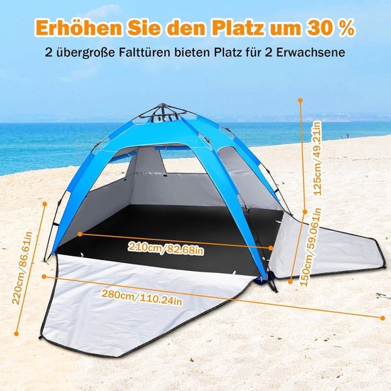 Automatische Strandtent met Ritssluiting en UV-bescherming 50+ - Windbescherming - Strandtent voor 3-4 Personen van Lutanu — afbeelding 4