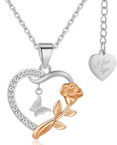 Malinsi Collier Femme RoseFly - Argent Complet Acier Inoxydable - Colliers pendentif - Cadeau pour femme