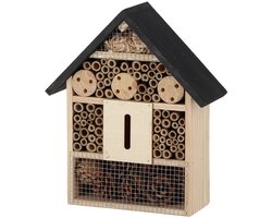Esschert design insectenhotel - hout - zwart/naturel - 24.5 x 9.5 x 29 cm - bijenhotel/Insectenhuis