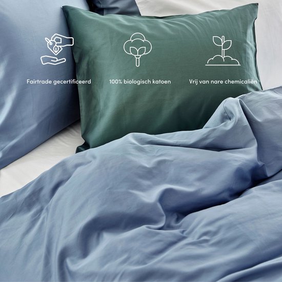 Yumeko Ensemble housse satin de coton bleu délavé 260x220 + 2 / 60x70