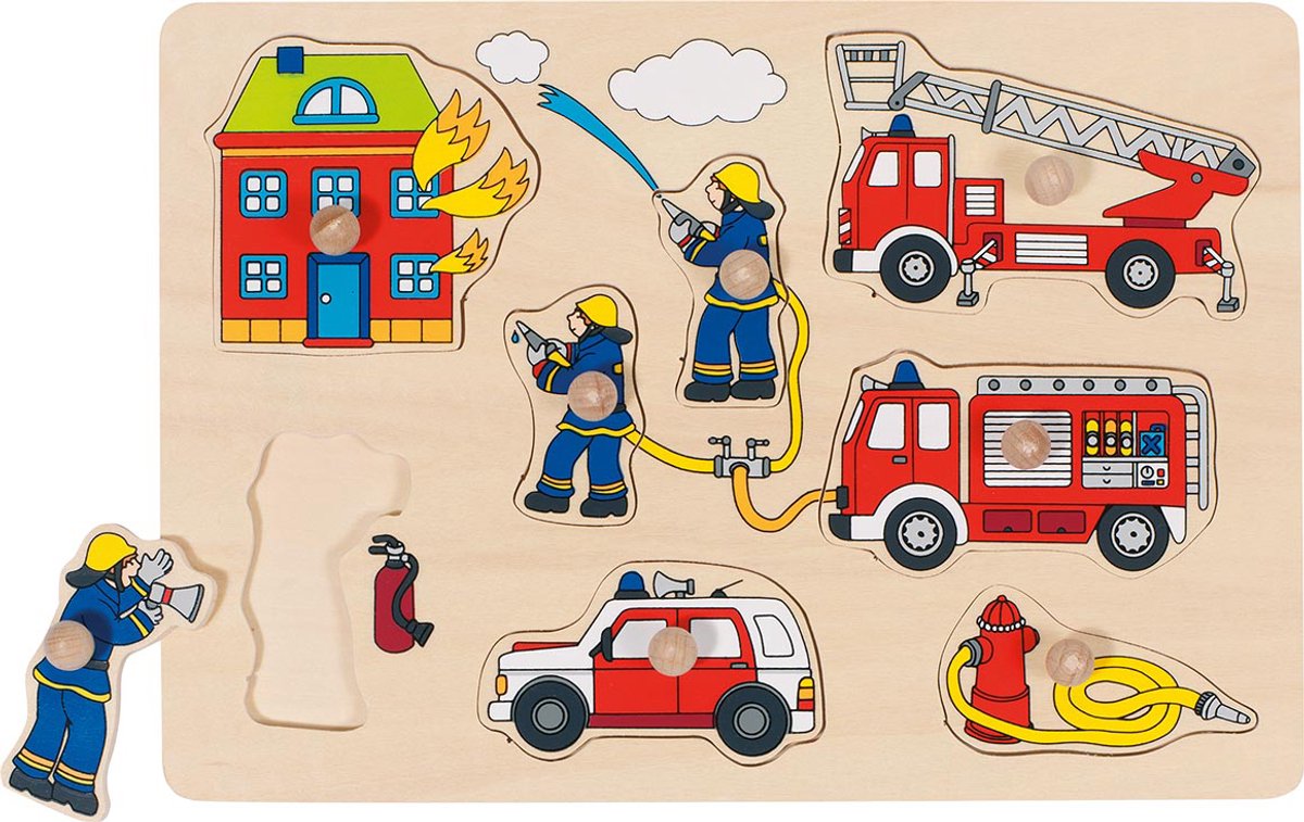 Goki vormenpuzzel Brandweer junior hout 8 stukjes