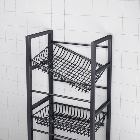 STREND PRO Opvouwbaar rek met wieltjes, 5 etages, opvouwbare opbergwagen, 250 kg wielen, opbergrek van metaal, zwart, vouwrek voor keuken, kantoor