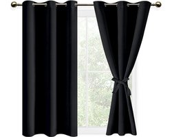Verduisteringsgordijn met Ringen Kant en Klaar - Thermisch - Set van 2 - Woonkamer Keuken - 117x137 cm - Zwart blackout curtains