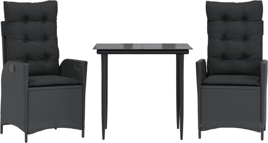 vidaXL - 3 pièces - Ensemble de jardin - avec - coussins - poly - rotin - noir