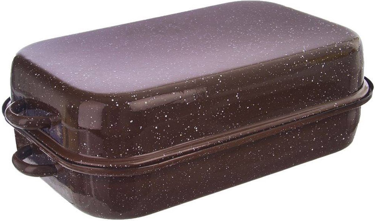 Braadslede Geëmailleerd met Deksel Rechthoekige BROWN 14 l, 46x27,5 cm - Ovenschaal - Braadpan