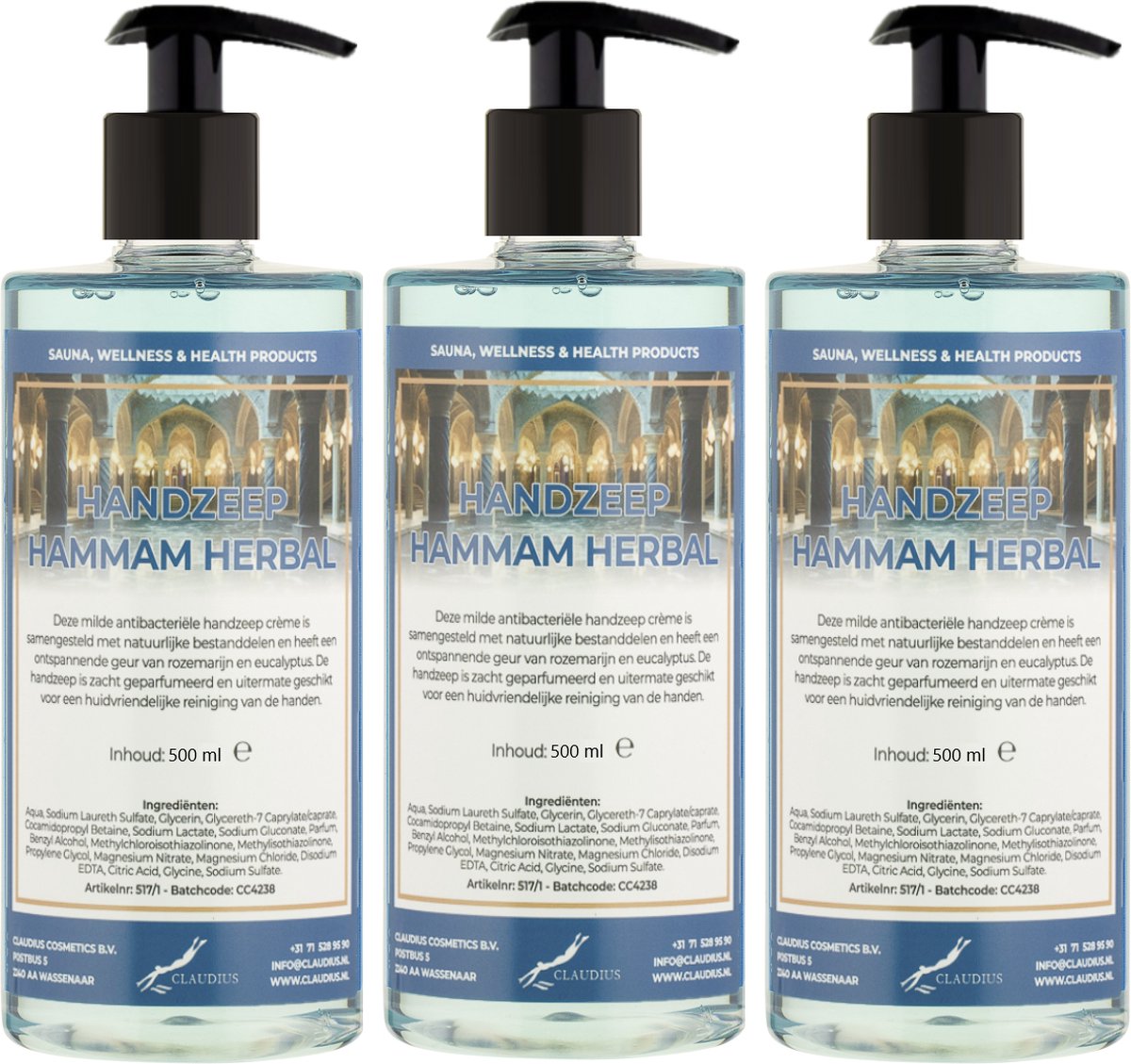 Goedkoopste Handzeep Hammam Herbal 500 ml - met gratis pompje - set van 3 stuks