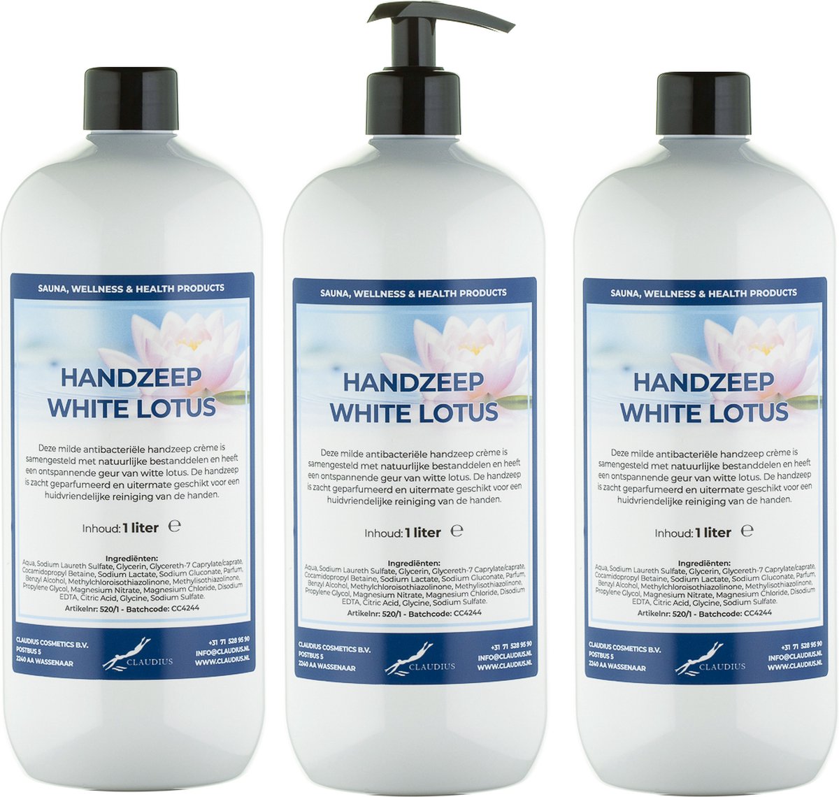 Goedkoopste Handzeep White Lotus 1 liter - met gratis pomp - set van 3 stuks