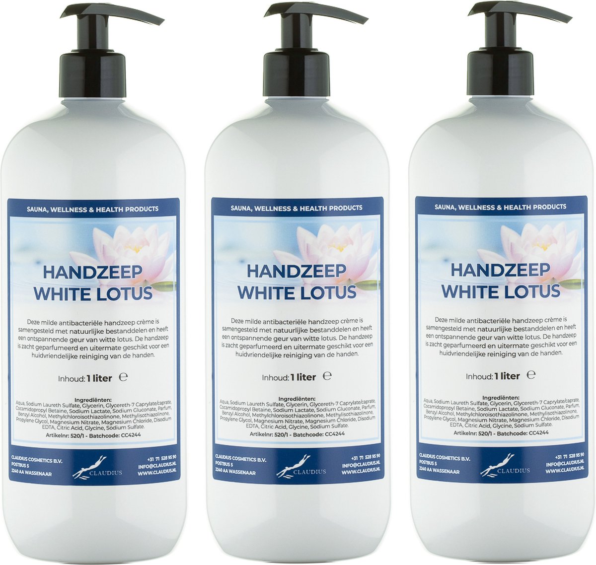 Goedkoopste Handzeep White Lotus 1 liter - met gratis pomp - set van 3 stuks
