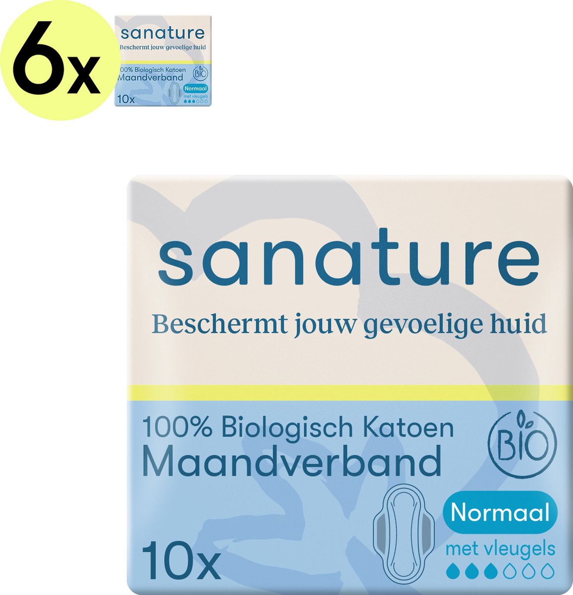 Goedkoopste Sanature Bio - 100 Katoenen Maandverband Normaal met vleugels - 6x10 - Natuurlijk en voor de gevoelige huid
