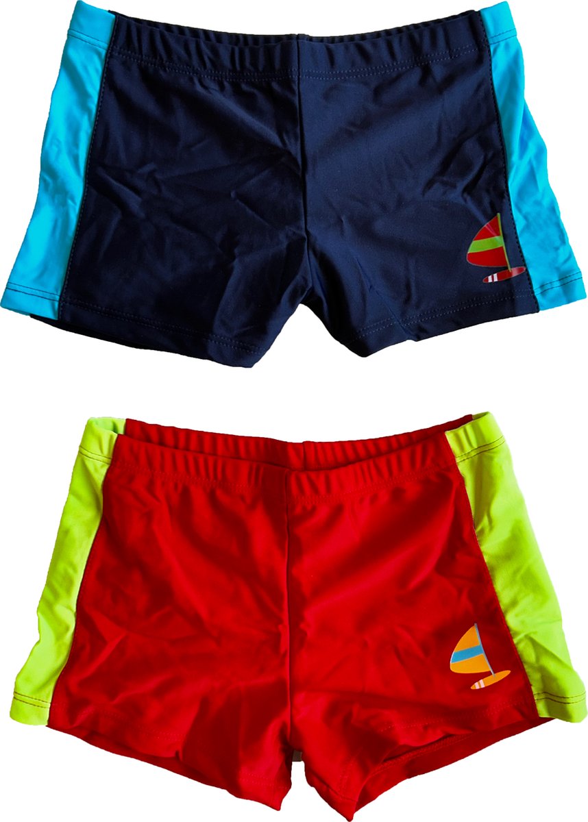 Zwembroeken kinderen met patroon donkerblauw en rood 2-3 jaar