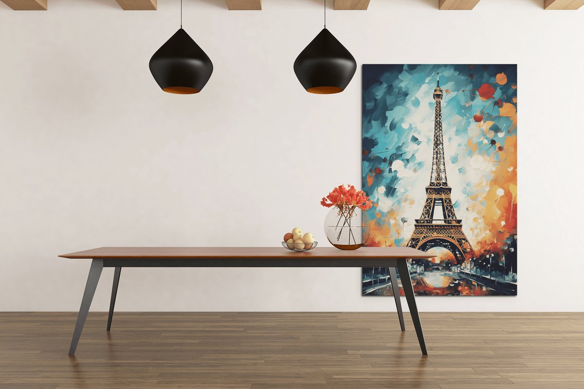 Trendex Global Canvas Schilderij - Abstract - Eiffeltoren - Parijs - Wall Art - 120x80x2 cm Kleurrijk