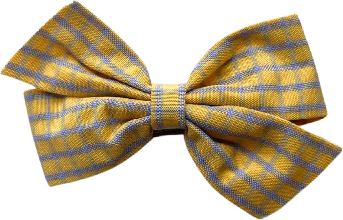 Haarclip - Haarstrik - Haarspeld - Geel - Strik met Blauw Ruit - Meisje - Kind - 1 stuk