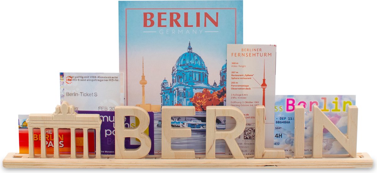 Berlin, houten Letter standaard Souvenir met Brandenburg Tor: kan gepersonaliseerd worden met fotos en tickets