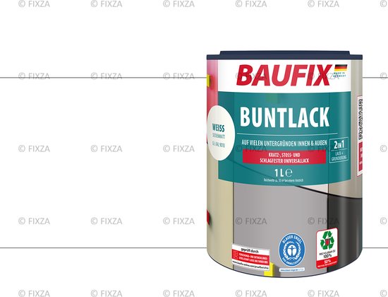 Baufix Buntlack blanc 1L. Peinture murale et primaire résistante aux rayures et aux chocs. Certifié Blauer Engel.