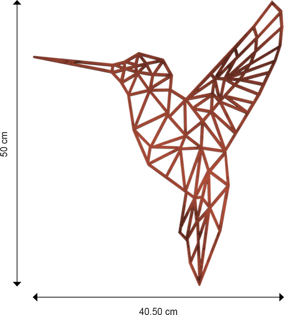 Capra Design | Kolibrie | Geometrisch | Cortenstaal | Tuindecoratie | Roestkleurig | Wanddecoratie | Hummingbird | Colibri | Decoratief | 50 cm | Industrieel