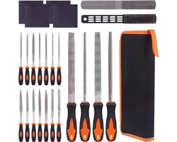 Bestandset - (21 stuks) Bestandset - Hoogwaardige stalen bestanden voor hout, metaal en plastic - Bestandset met kruisvormige snede - Sleutelbestanden - Inclusief draagtas, draadborstel en 4-in-1 bestand.