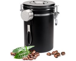 QH-Shop Koffieblik luchtdicht - 18 l roestvrij staal - koffiecontainer - aromadoos - koffie voorraaddoos - roestvrij stalen lepel - koffiebonen - poeder - thee - noten - zwart