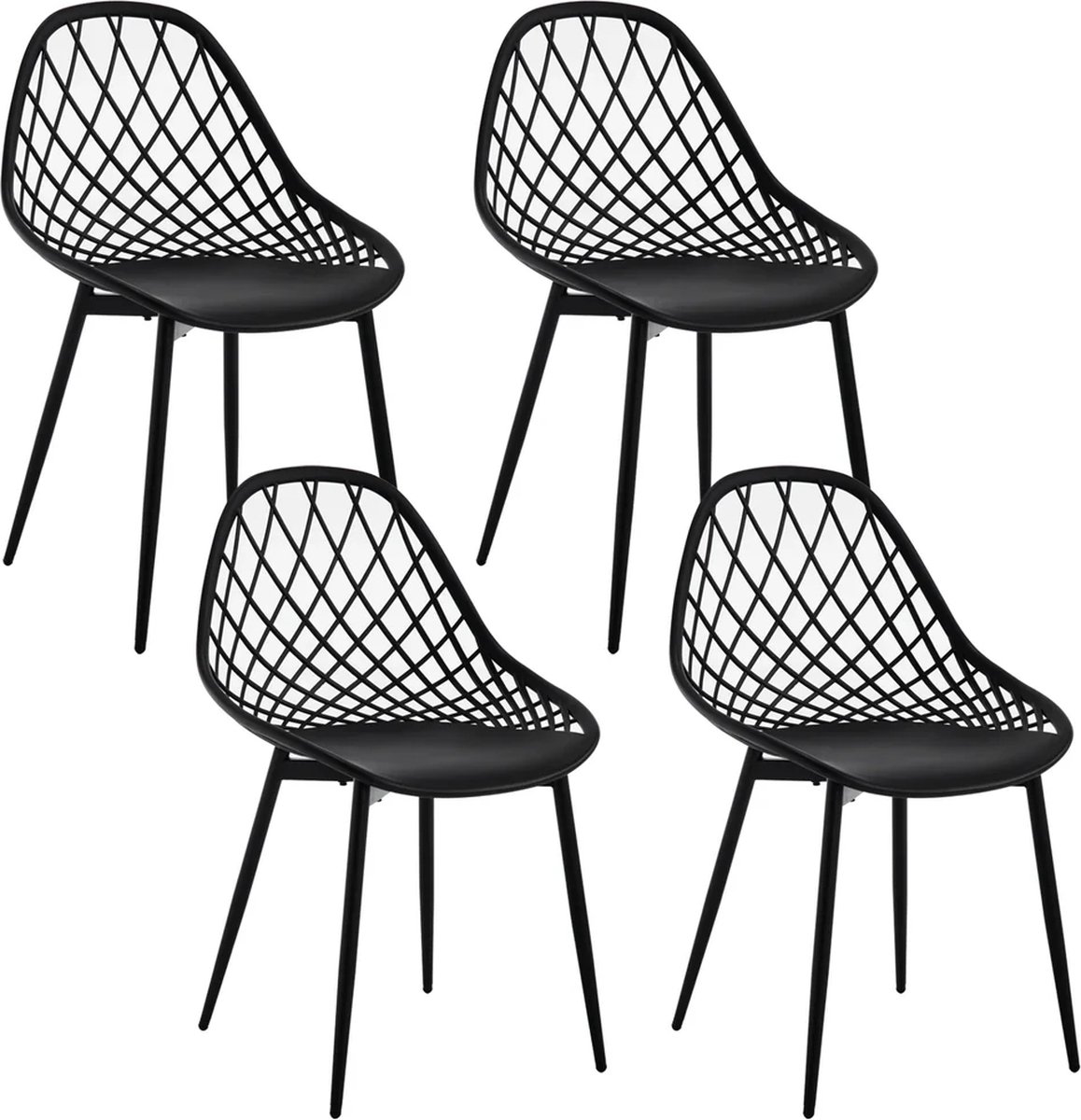 BukkitBow Eetkamerstoelen Set van 4 - Holle Rugleuning - Scandinavisch Design - Metalen Poten - Keukenstoelen - Zwart