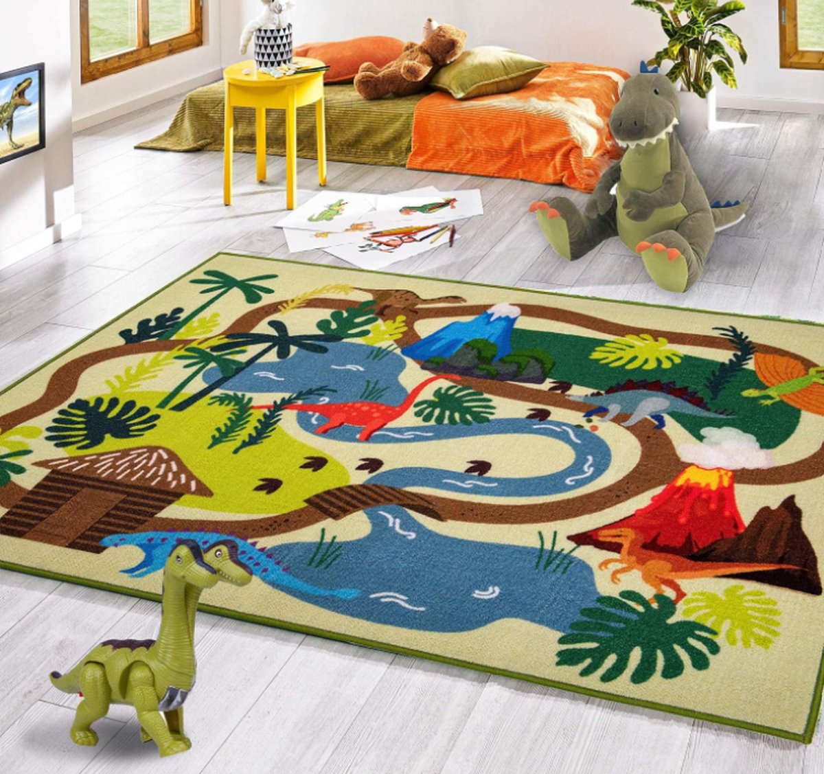 Stellar Dino Kleed Speelkleed 150 x 200 cm Vloerkleed voor Kinderen Speeltapijt Dinosaurus Wasbaar
