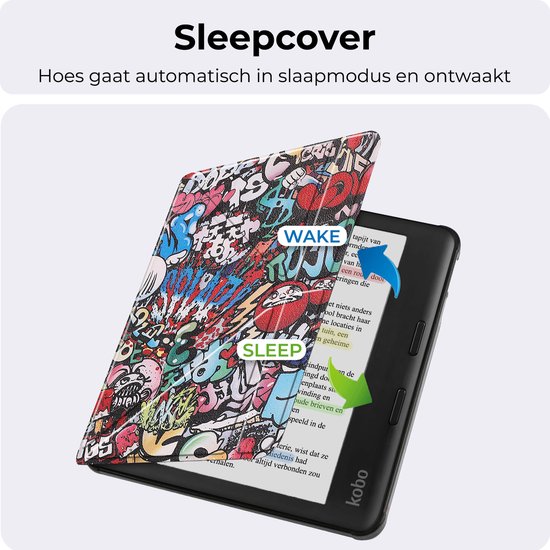 Hoesje Geschikt voor Kobo Libra Colour Hoesje Luxe Bescherm Case Trifold Met Screenprotector - Hoes Geschikt voor Kobo Libra Colour Hoes Book Cover - Graffity van Hoesje  — afbeelding 3