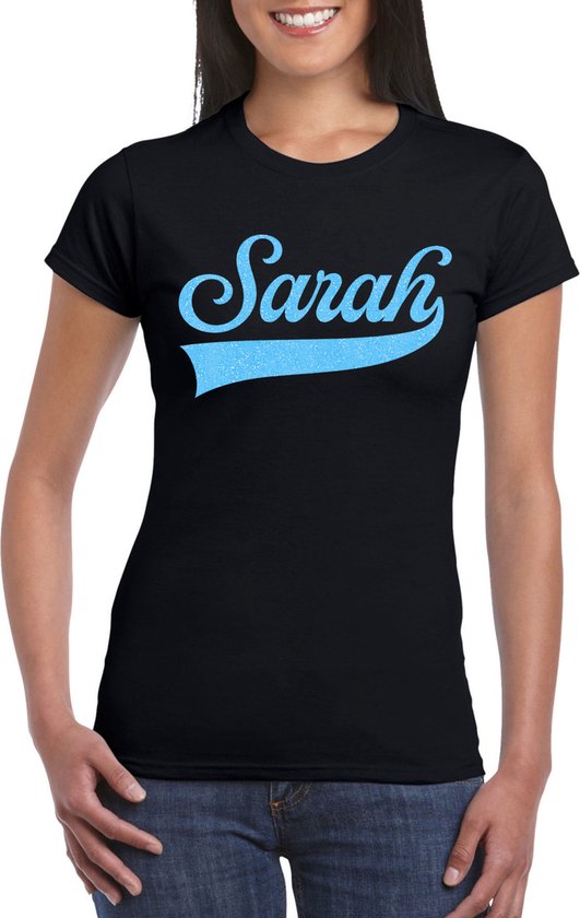 Bellatio Decorations T-shirt cadeau d'anniversaire pour femme - Sarah - noir - bleu pailleté - 50 ans XL