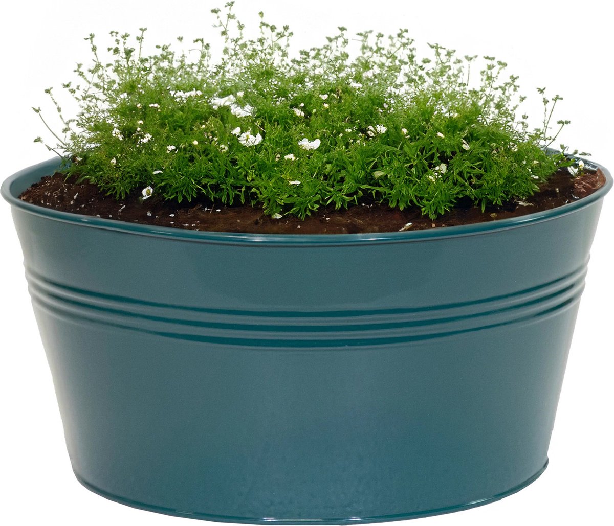 Goedkoopste Mega Collections plantenpot/bloempot Bob - zink - zeegroen - D25 X H12 cm