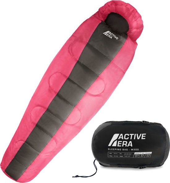Active Era Professional Premium Slaapzak – 300 GSM Vulling en Waterafstotend – Mummieslaapzak met Binnenzak – 4 Seizoenen voor Kamperen, Camping, Backpacken, Hiken, Festivals, Logeren, Buitenhuis – Volwassenen & Kinderen – 220x80cm – Roze