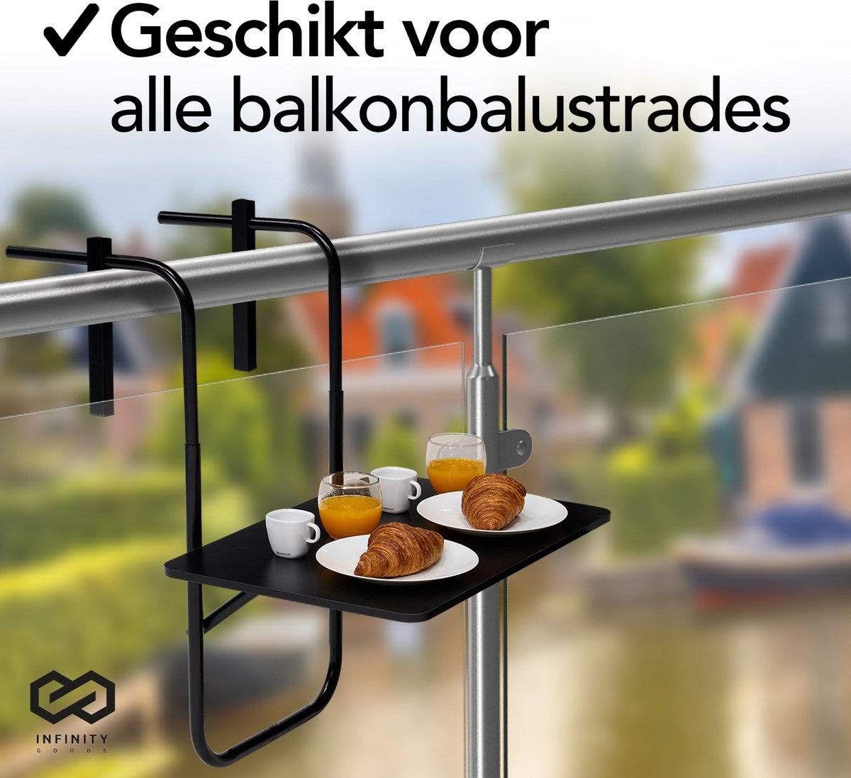 Infinity Goods Balkontafel - Inklapbaar - 40 x 60 CM - Verstelbaar - Hangend - Zwart thumbnail 2