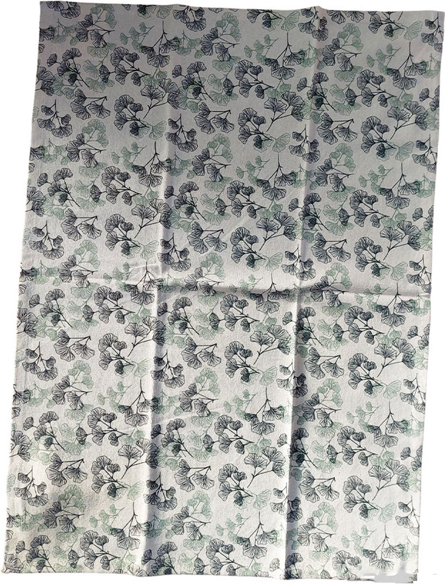 Floz Design luxe theedoek met natuurlijke print van bladeren - bio katoen GOTS certificaat - fairtrade - 50 x 70 cm