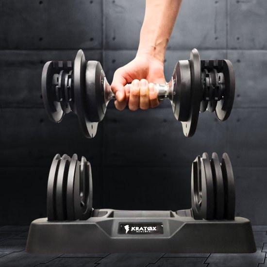 KRATØX Dumbbell réglable 1 pièce 2KG à 12KG - Dumbbell sélectif - Ensemble d'haltères - Set de Musculation - Musculation - Zwart