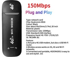 Edmondo 4G Dongle - voor Laptop en Computer - Internet Dongel - Wifi Router - WiFi Dongle - 4G Modem - Mifi Router - Wifi Buddy - Simkaart - USB - Wifi in de Auto - 150Mbps - Zwart