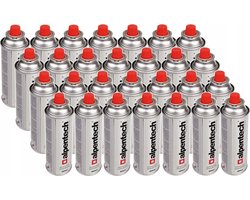 Alpen Camping - Set van 28 stuks - Gaspatroon 220g / 380ml | Certificaat: Pi 0875 | Voldoet aan EN521- butaan, werkgebied -10°c tot + 40°c, IK300