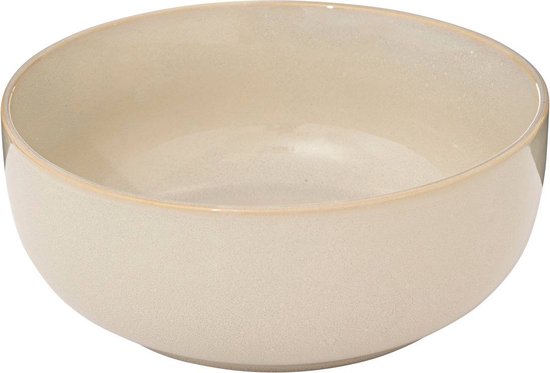 Ronde beige slakom van 22 cm in geglazuurd keramiek met een zandkleurige afwerking.