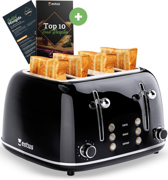 Foto: Estus iconic broodrooster 4 sneden retro toaster zwart