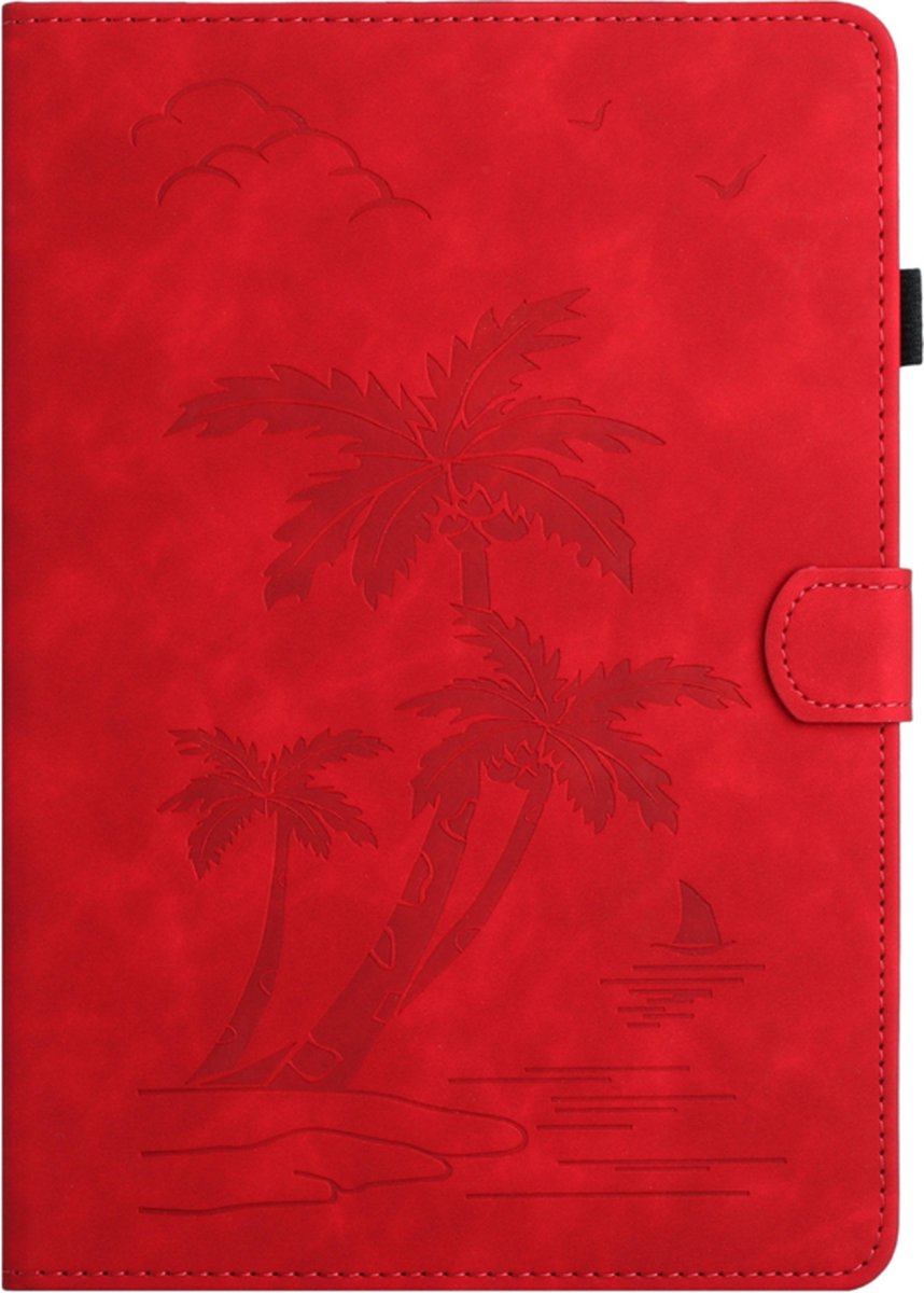 Palmboom - Bescherm-Etui Map geschikt voor Apple iPad 10 - A16 - 10.9 - 2022 - 2025 - Rood